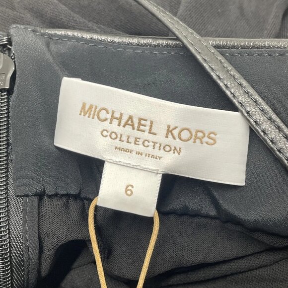 NEW MICHAEL KORS Plongé Leather & Chiffon Empire Gown • Size 6 • Black - Picture 3 of 9